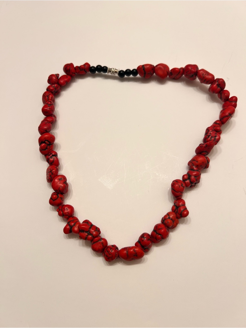 Artisan Red Bead Necklace with Black Accent -